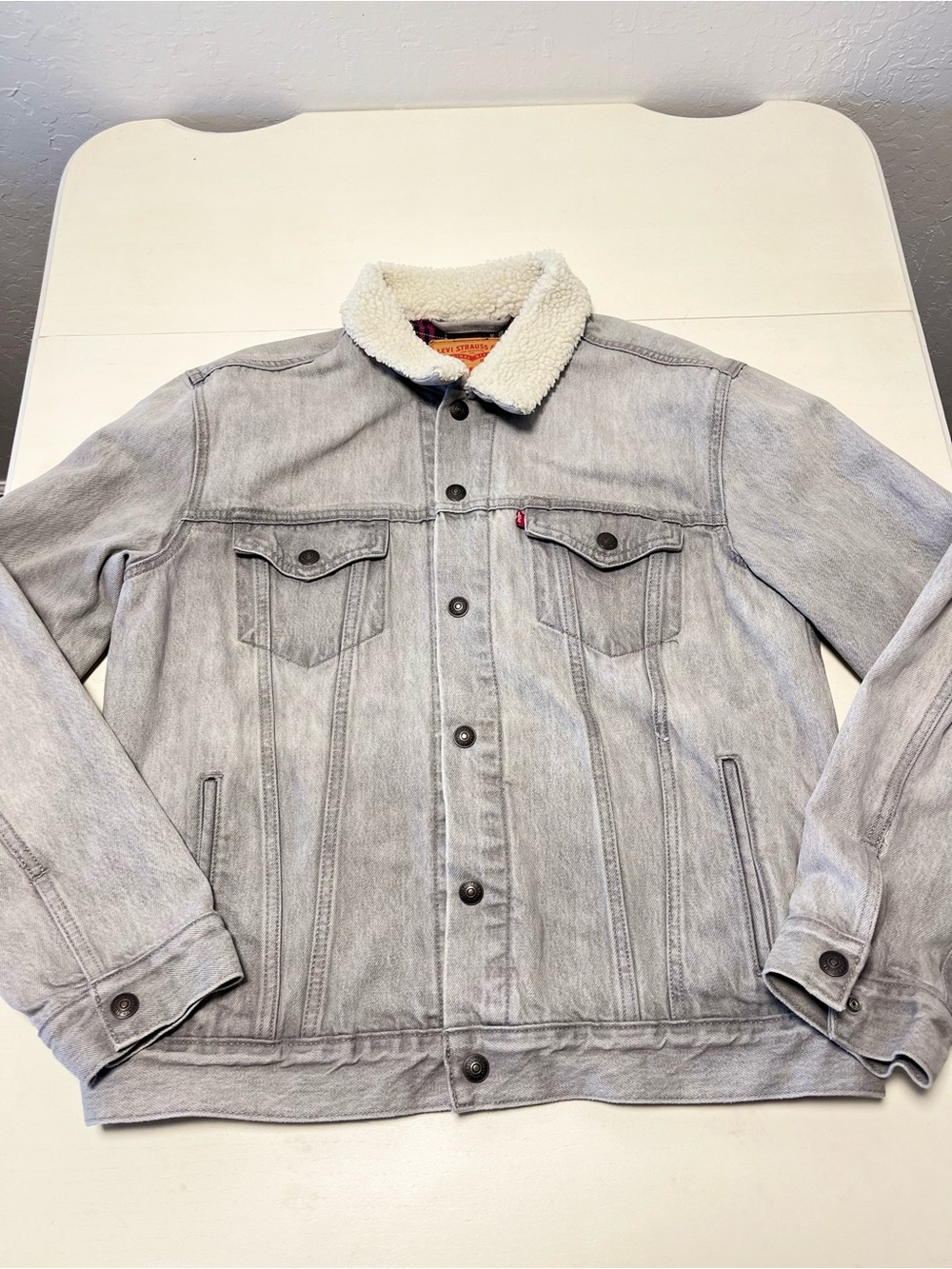Levi's Light Gray Sherpa Collar Denim Jean Jacket